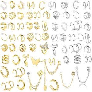 Trendy 66 Pcs Ear Cuff Earrings for Women Non Piercing, Hypoallergenic Fake
